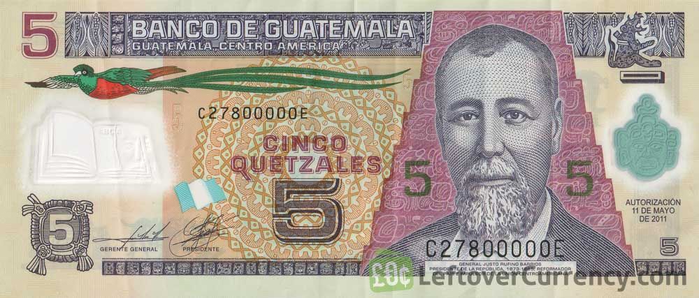 5 Guatemalan Quetzal banknote (Justo Rufino Barrios)