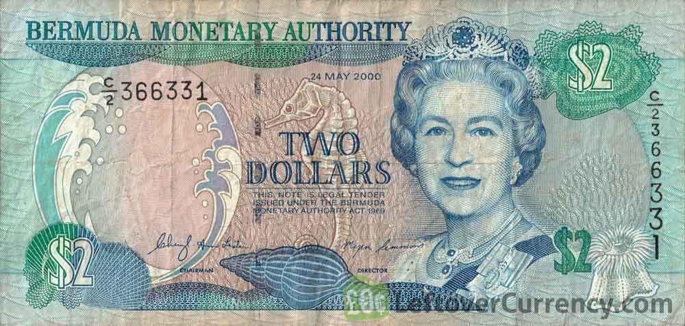 2 Bermudian Dollar banknote (Lined seahorse)