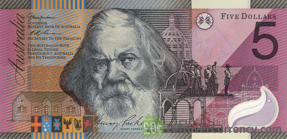 5 Australian Dollars Sir Henry Parkes Exchange Yours For Cash 5 Australian Dollars Banknote Sir Henry Parkes Obverse Accepted For Exchange