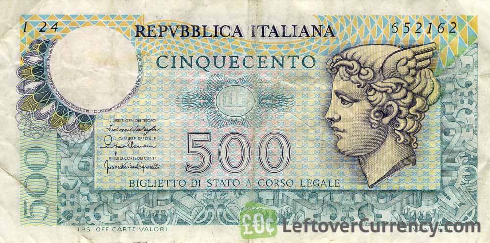 500 Italian Lire cinquecento banknote  Exchange yours for cash today