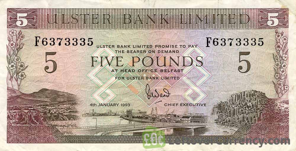 Ulster Bank Limited 5 Pounds (series 19892007) exchange yours