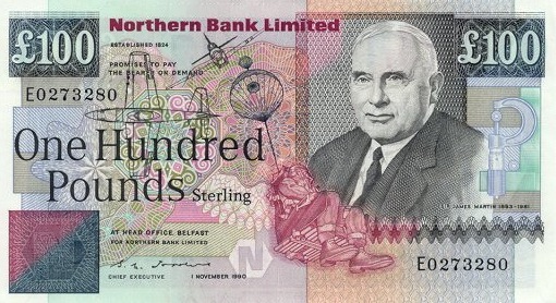 Northern Bank 100 Pounds Banknote Series 1990 Northern Bank 100 Pounds Banknote Series 1990