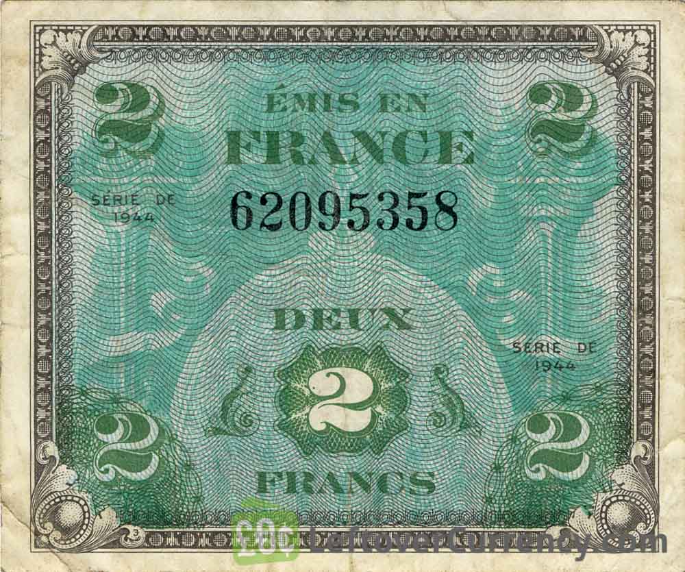 Ww2 Allied Military Currency 1944 Exchange Yours Now 2 French Francs Banknote Allied Military Currency 1944