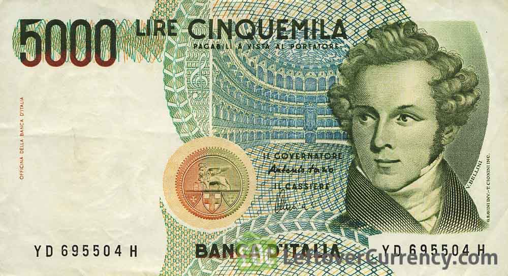 5000 Italian Lire Vincenzo Bellini  Exchange yours for cash