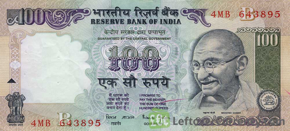 The new 100 denomination banknotes in the Mahatma Gandhi New Series bear signature of the Governor,  The note has motif of Rani ki Vav on the reverse, depicting the countrys 