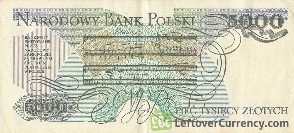 5000 Old Polish Zloty Note Fryderyk Chopin Exchange Yours For Cash 5000 Old Polish Zlotych Banknote Fryderyk Chopin