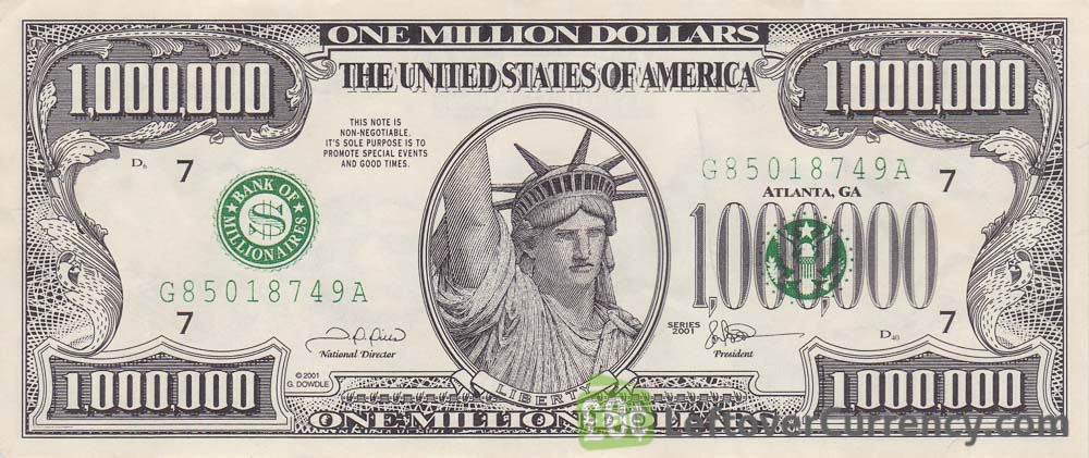 One Million Dollar Bill Usa Novelty Banknotes Leftover Currency