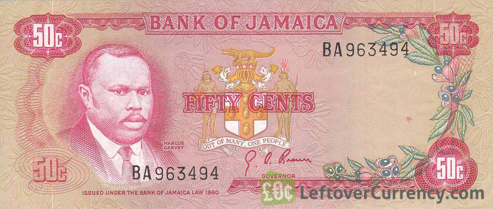 50 Cents Jamaican Dollars Banknote Marcus Garvey Exchange For Cash 50 Cents Jamaican Dollars Banknote Marcus Garvey
