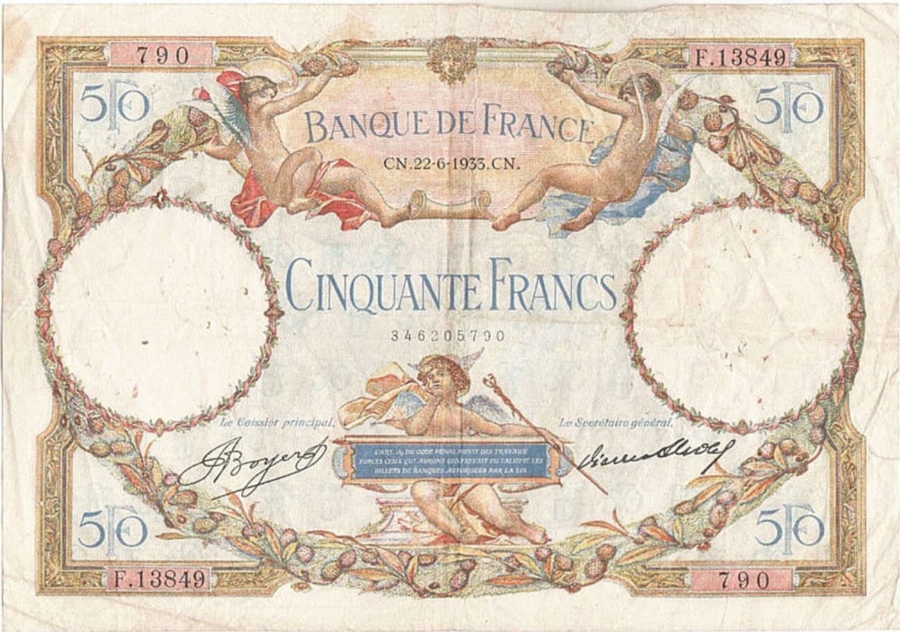 50 French Francs banknote (Merson) Exchange yours for cash today