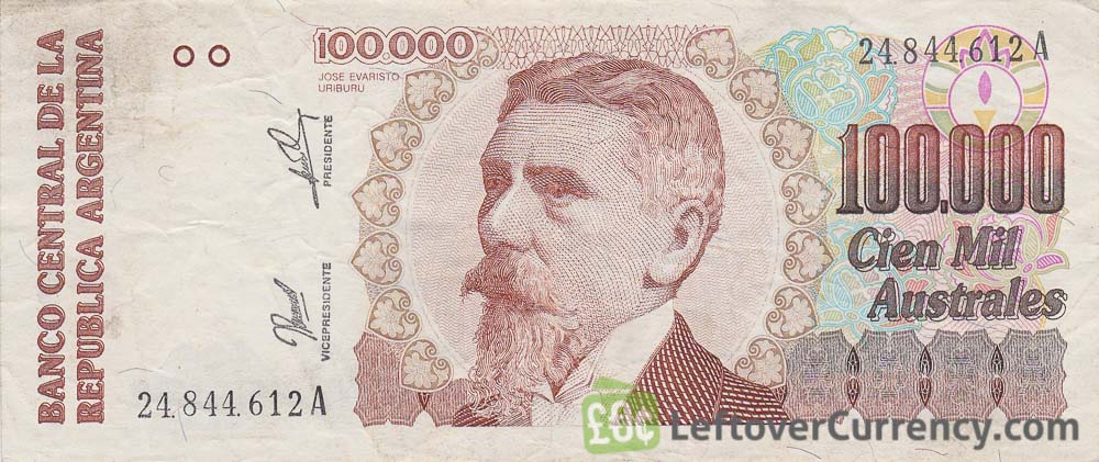 100000 Argentine Australes Banknote Exchange Yours For Cash Today 100000 Argentine Australes Banknote