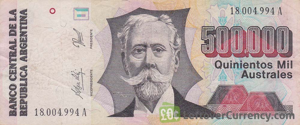 500000 Argentine Australes Banknote Exchange Yours For Cash Today 500000 Argentine Australes Banknote