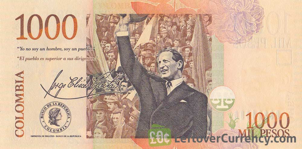 1000 Colombian Pesos Banknote Jorge Eliécer Gaitán Exchange Yours 1000 Colombian Pesos Banknote Jorge